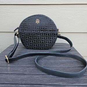 Tommy Hilfiger Joy II Canteen Crossbody Square Monogram Jacquard Black Tonal Bag